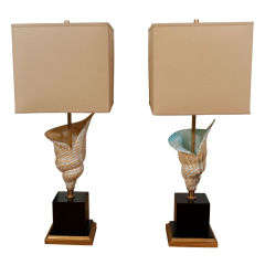 Pair of Murano glass shell table lamps.