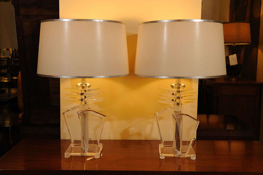 Pair of very unusual lucite table lamps. 