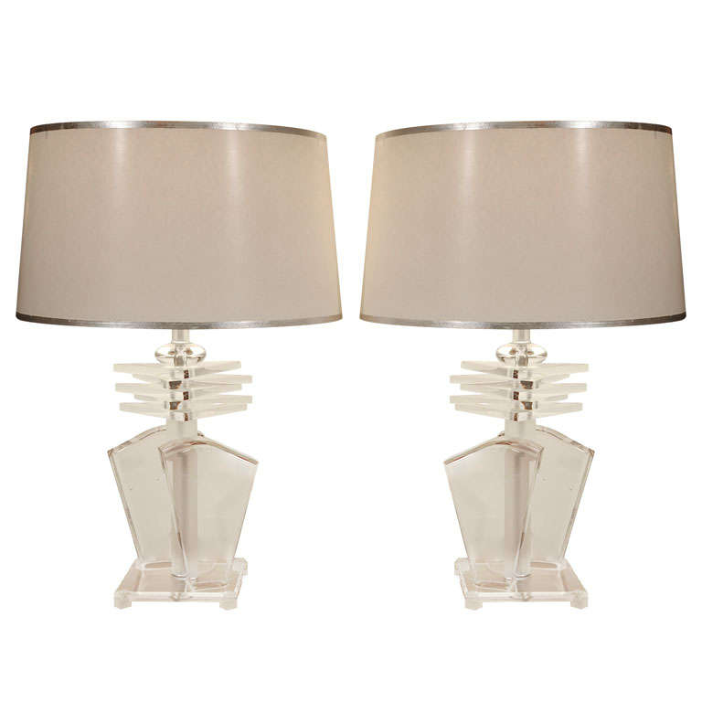 Pair of chunky lucite table lamps