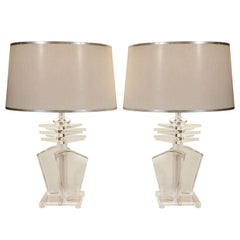 Pair of chunky lucite table lamps