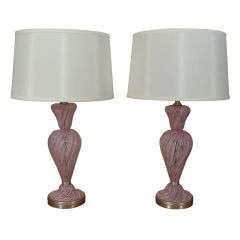 Pair of Murano latticino table lamps