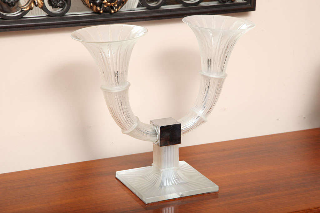 R. Lalique Important Pair of Electric Candelabras or Wall Sconces