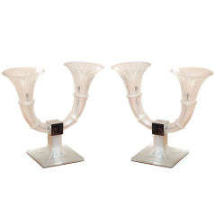 Vintage R. Lalique Important Pair of Electric Candelabras or Wall Sconces