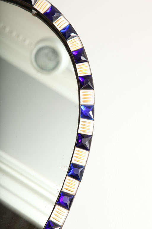 Oval Irish Mirror with Faceted Blue and White Enameled Jewels, circa 1785 In Excellent Condition In New York, NY