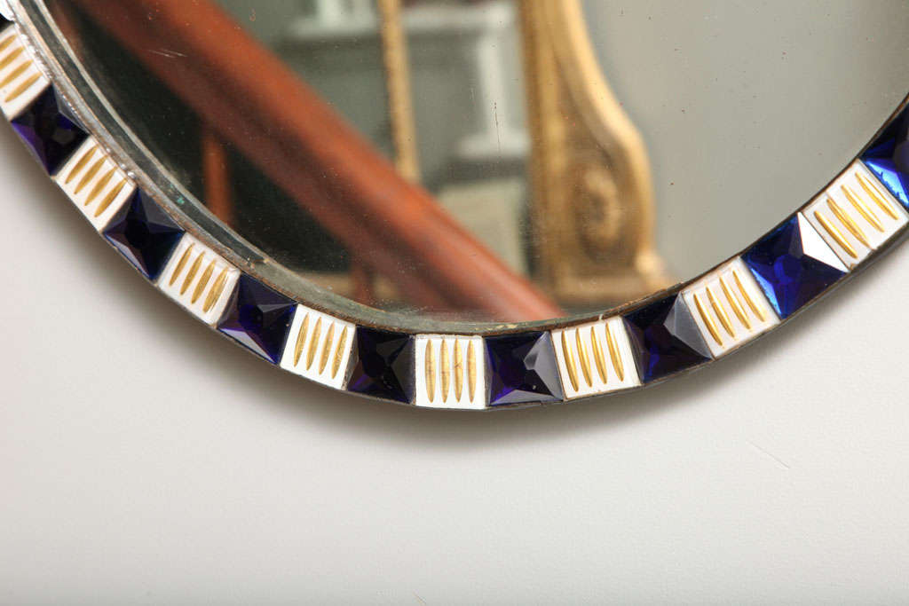 Mid-18th Century Oval Irish Mirror with Faceted Blue and White Enameled Jewels, circa 1785