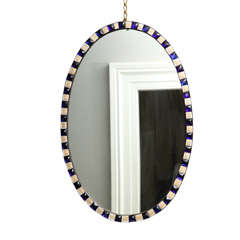 Oval Irish Mirror with Faceted Blue and White Enameled Jewels, circa 1785