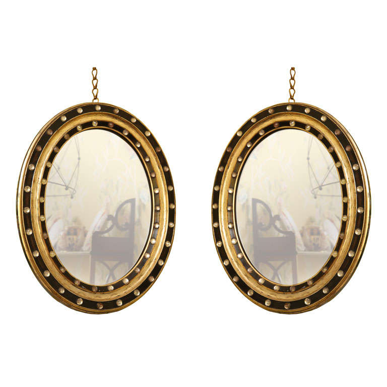 Fine Pair Irish Oval Mirrors with Briolette Cut Jewels, Ireland at 1stdibs
