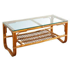 vintage bamboo and glass coffee table Vintage Rattan/Bamboo Glass-topped Coffee Table