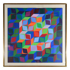 Victor Vasarely Signed/Numbered Op Art Silk Screen w/ Provenance