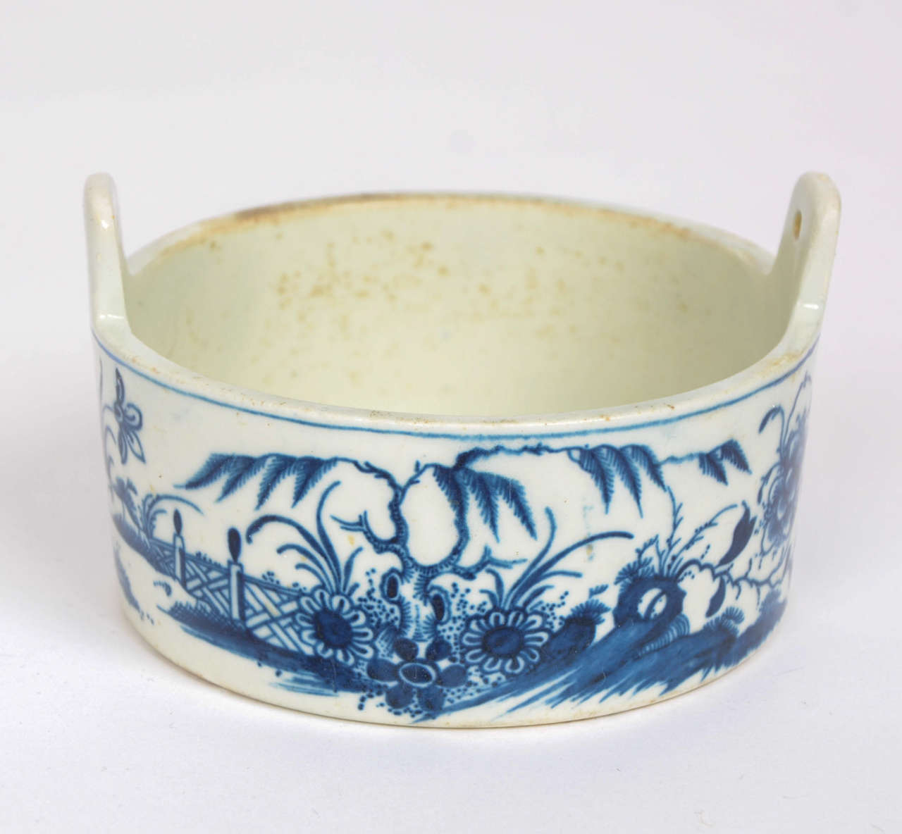 18th Century Rare, First Period, Worcester Blue and White, Porcelain Butter Tub, Fence Pat'n