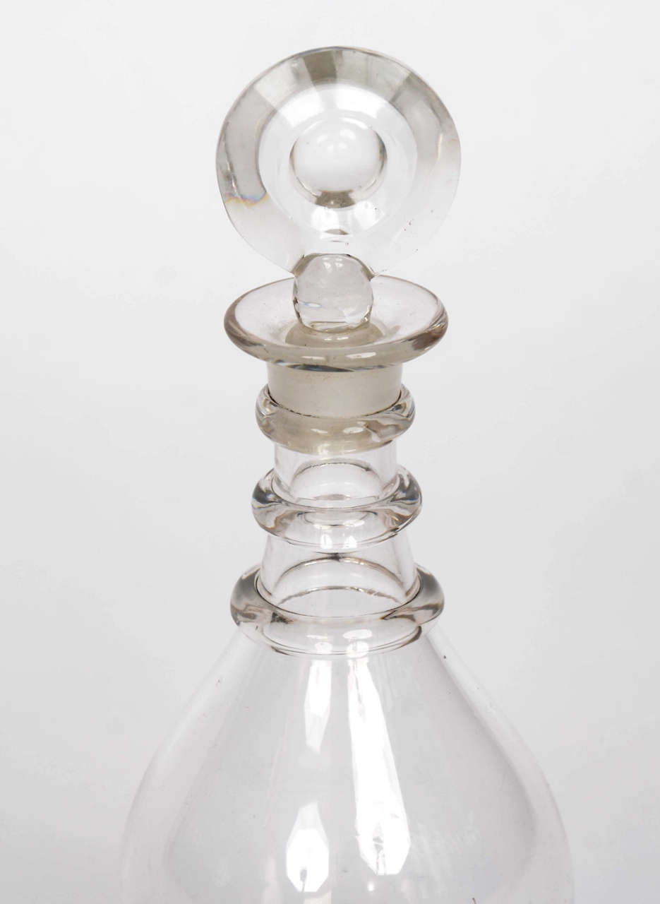 Blown Glass 18th Century, GLASS DECANTER, 3 Neck Rings, English, hand blown crystal