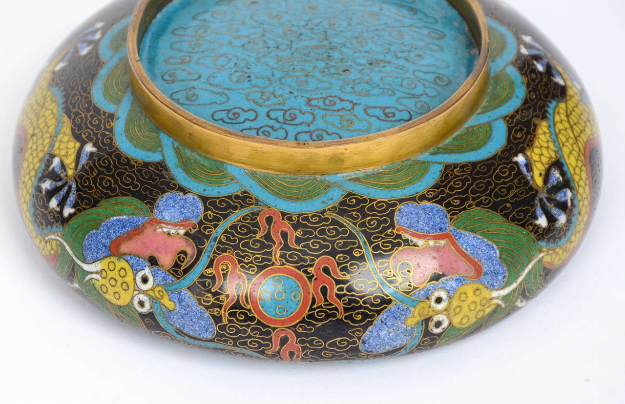 Cloissoné Early19thC, Chinese, CLOlSONNE BOWL, Mythical 5-Claw Dragons chasing pearls.