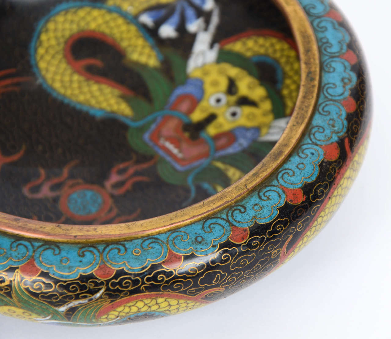 Early19thC, Chinese, CLOlSONNE BOWL, Mythical 5-Claw Dragons chasing pearls. 1