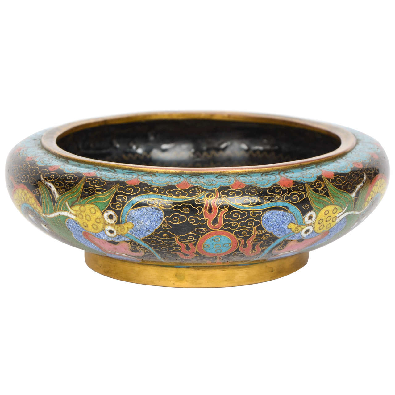 Early19thC, Chinese, CLOlSONNE BOWL, Mythical 5-Claw Dragons chasing pearls.