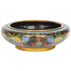 Antique Early19thC, Chinese, CLOlSONNE BOWL, Mythical 5-Claw Dragons chasing pearls.