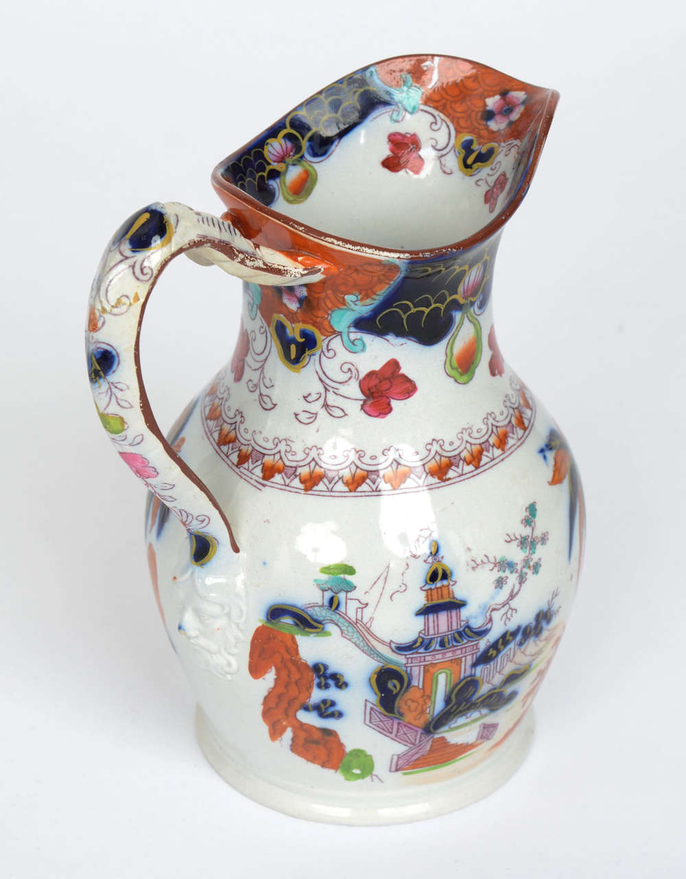 19th Century Early 19thC. Staffordshire, Pottery JUG or PITCHER, Mask Head Handle, ca.1830