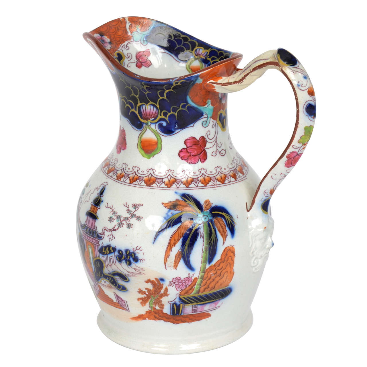 Early 19thC. Staffordshire, Pottery JUG or PITCHER, Mask Head Handle, ca.1830