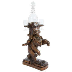 Black Forest Carved Bear Decanter Stand