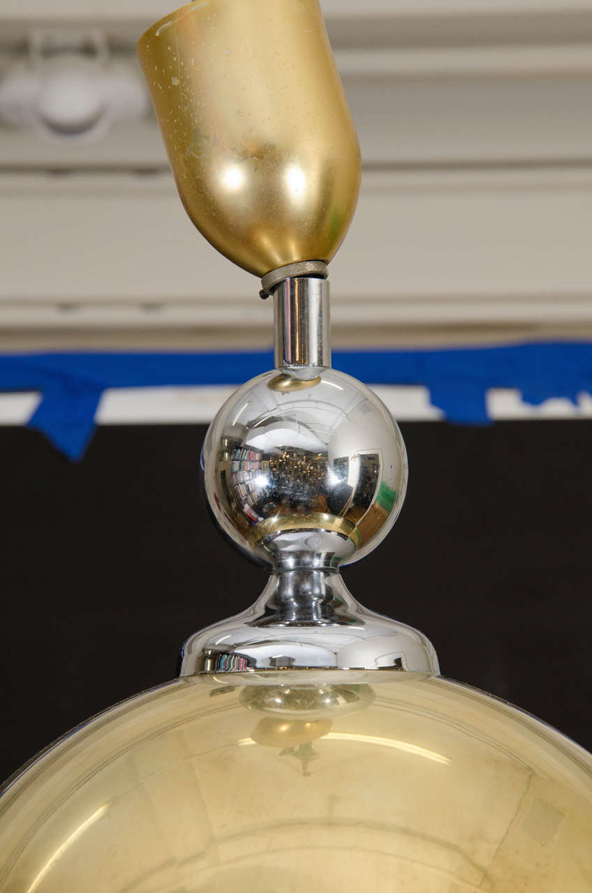 Midcentury Brass and Chrome Dome Pendant In Good Condition For Sale In New York, NY