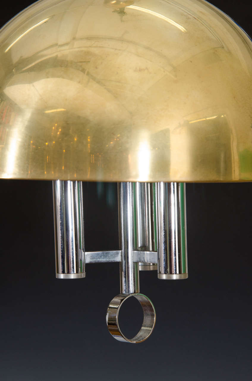 Late 20th Century Midcentury Brass and Chrome Dome Pendant For Sale