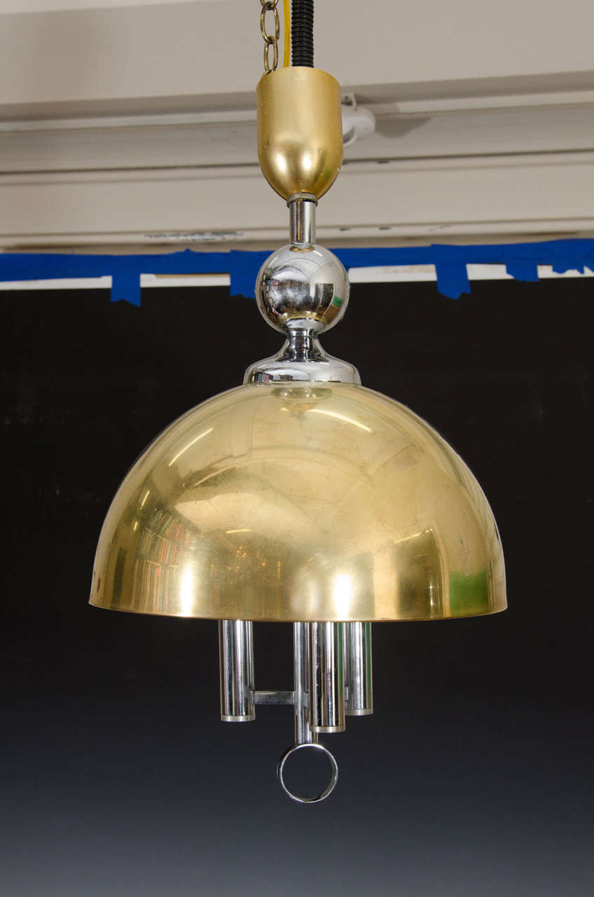 Midcentury Brass and Chrome Dome Pendant For Sale 2