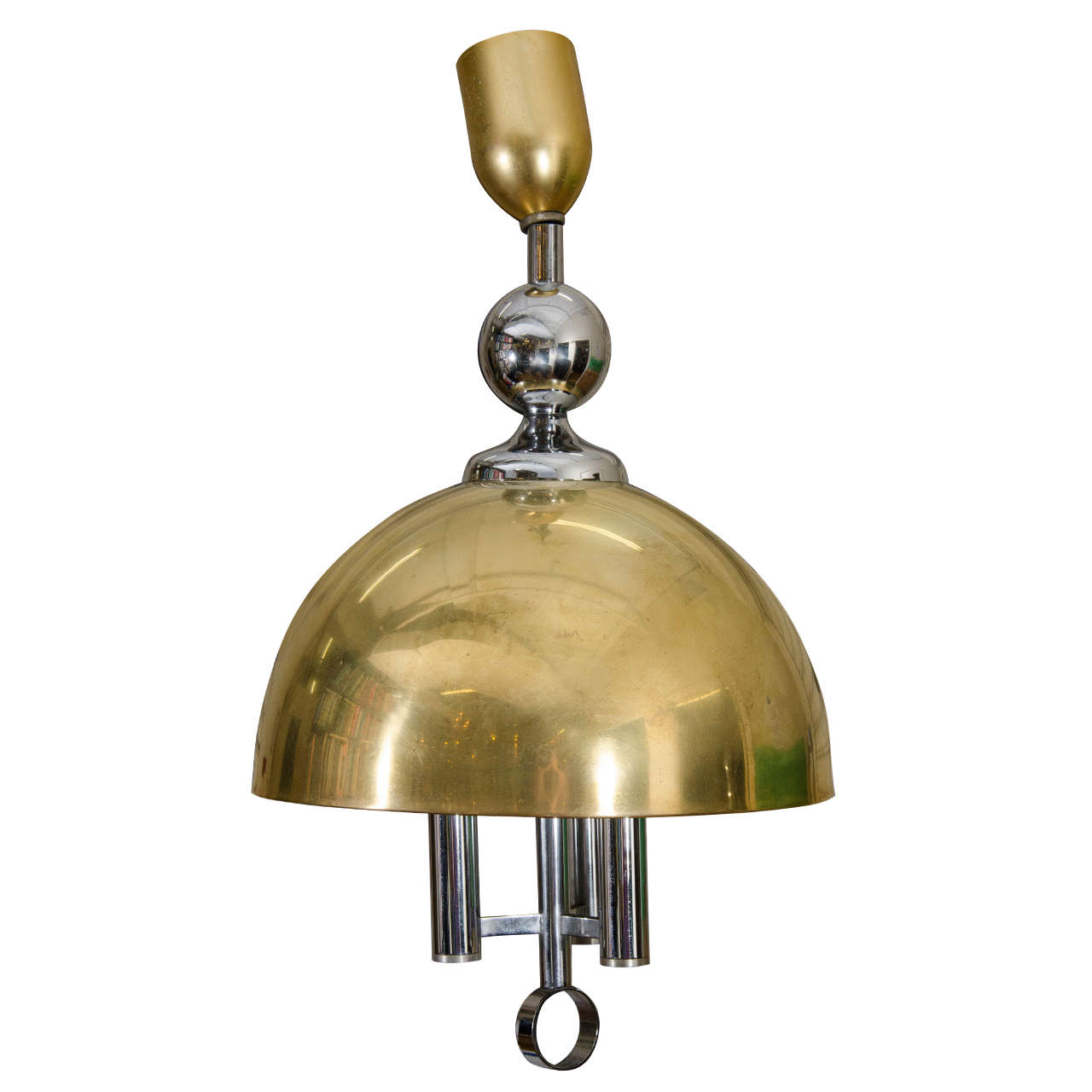 Midcentury Brass and Chrome Dome Pendant