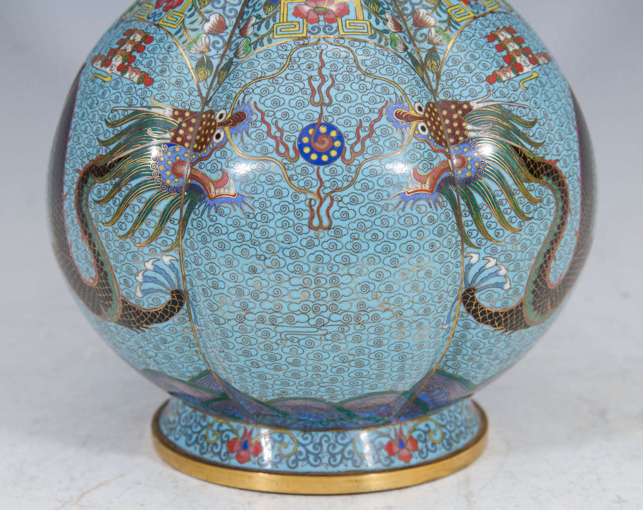 19th Century Blue Enamel Over Brass Chinese Vase In Good Condition In New York, NY