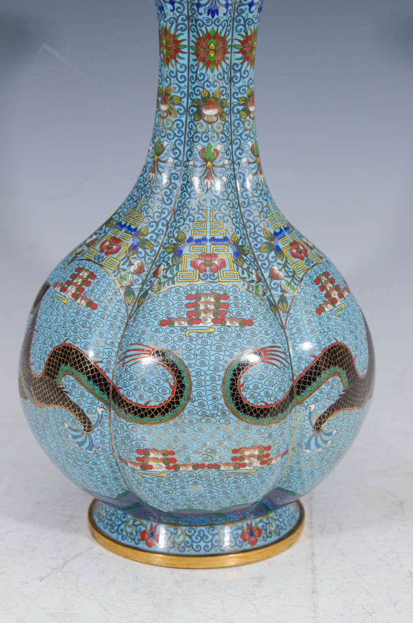 19th Century Blue Enamel Over Brass Chinese Vase 2