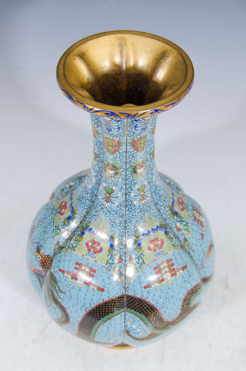 19th Century Blue Enamel Over Brass Chinese Vase 3