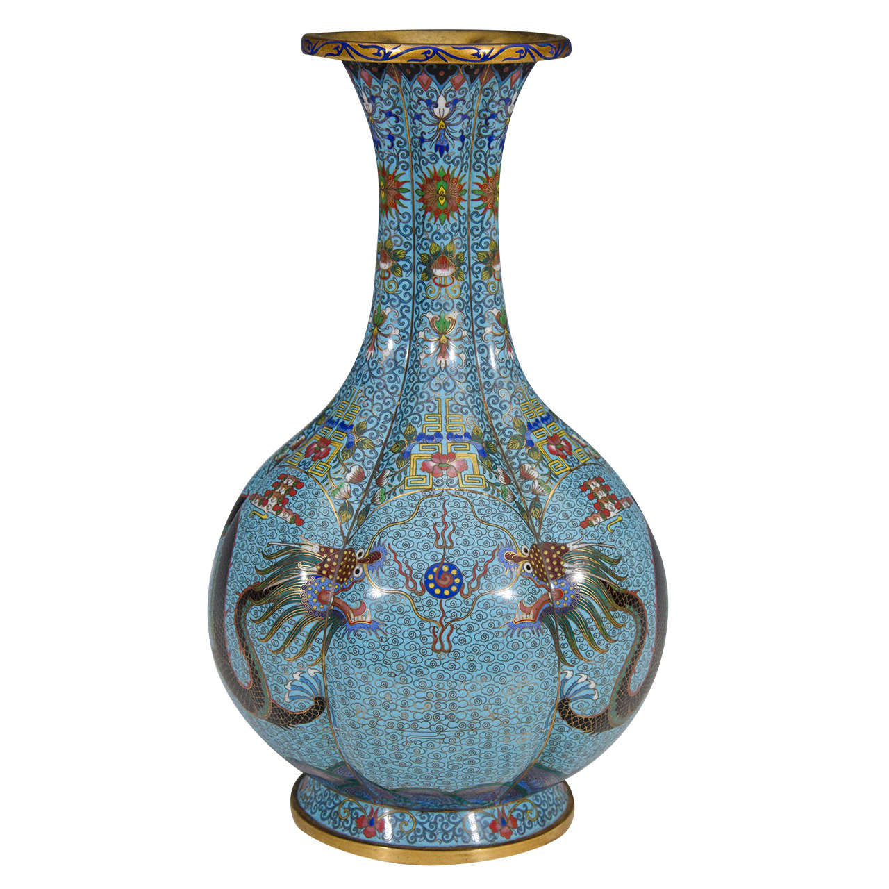 19th Century Blue Enamel Over Brass Chinese Vase