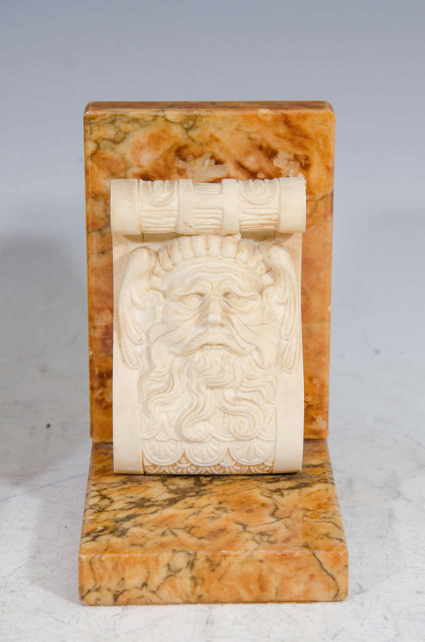 Mid-20th Century Pair of Art Deco Era Alabaster Bookends with Male Faces