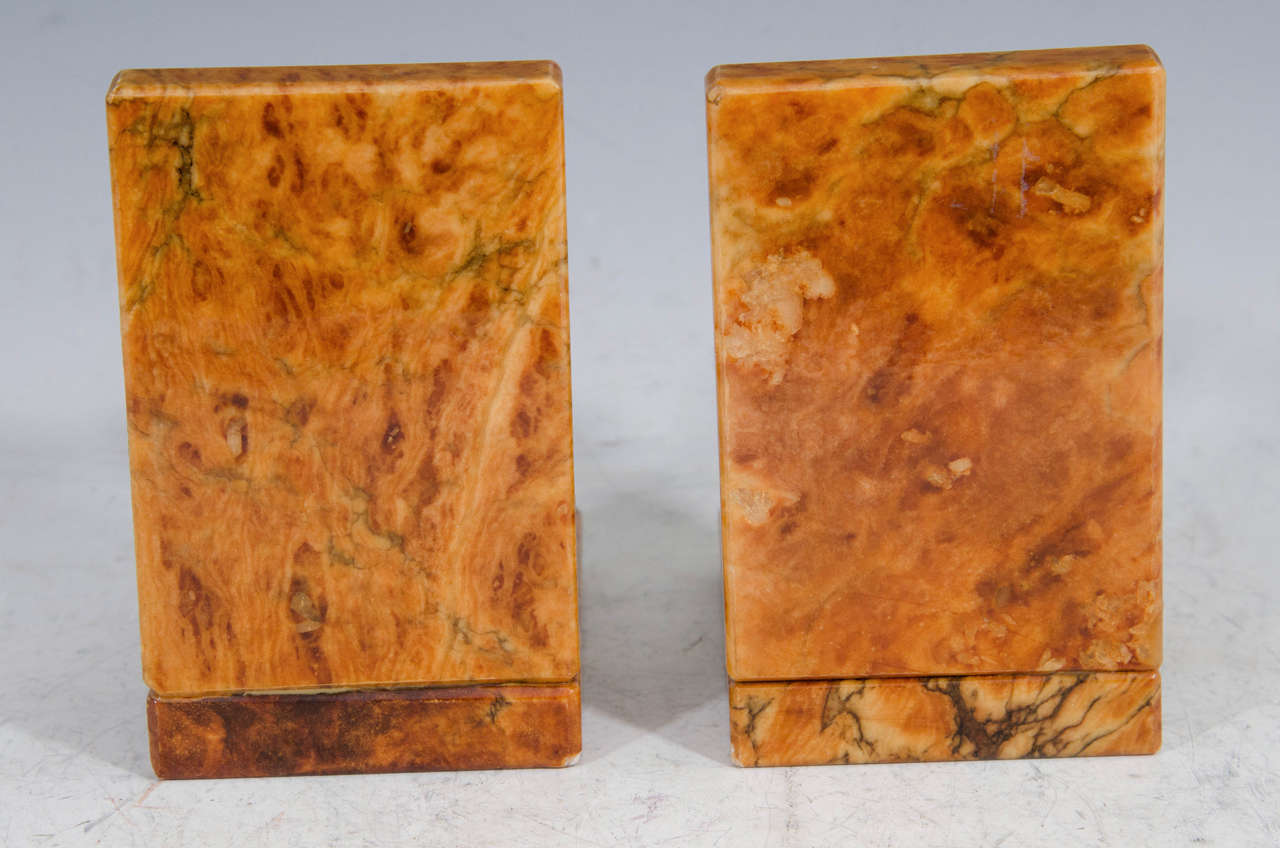 Pair of Art Deco Era Alabaster Bookends with Male Faces 2