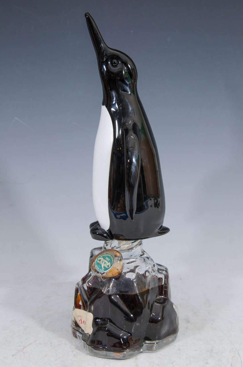 20th Century Mid-Century Pair of Penguin Shaped Murano Glass Bottles by Girolamo Luxardo For Sale