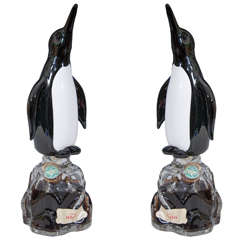 Mid-Century Pair of Penguin Shaped Murano Glass Bottles by Girolamo Luxardo