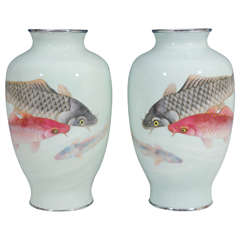 Vintage Pair of Ando Jubei Studio Cloisonne Vases