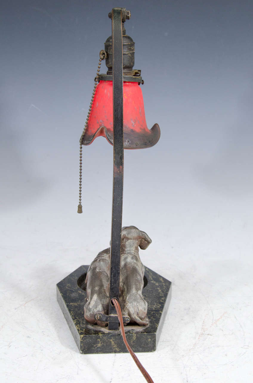 Antique Dachshunds Table Lamp with Art Glass Shade 2