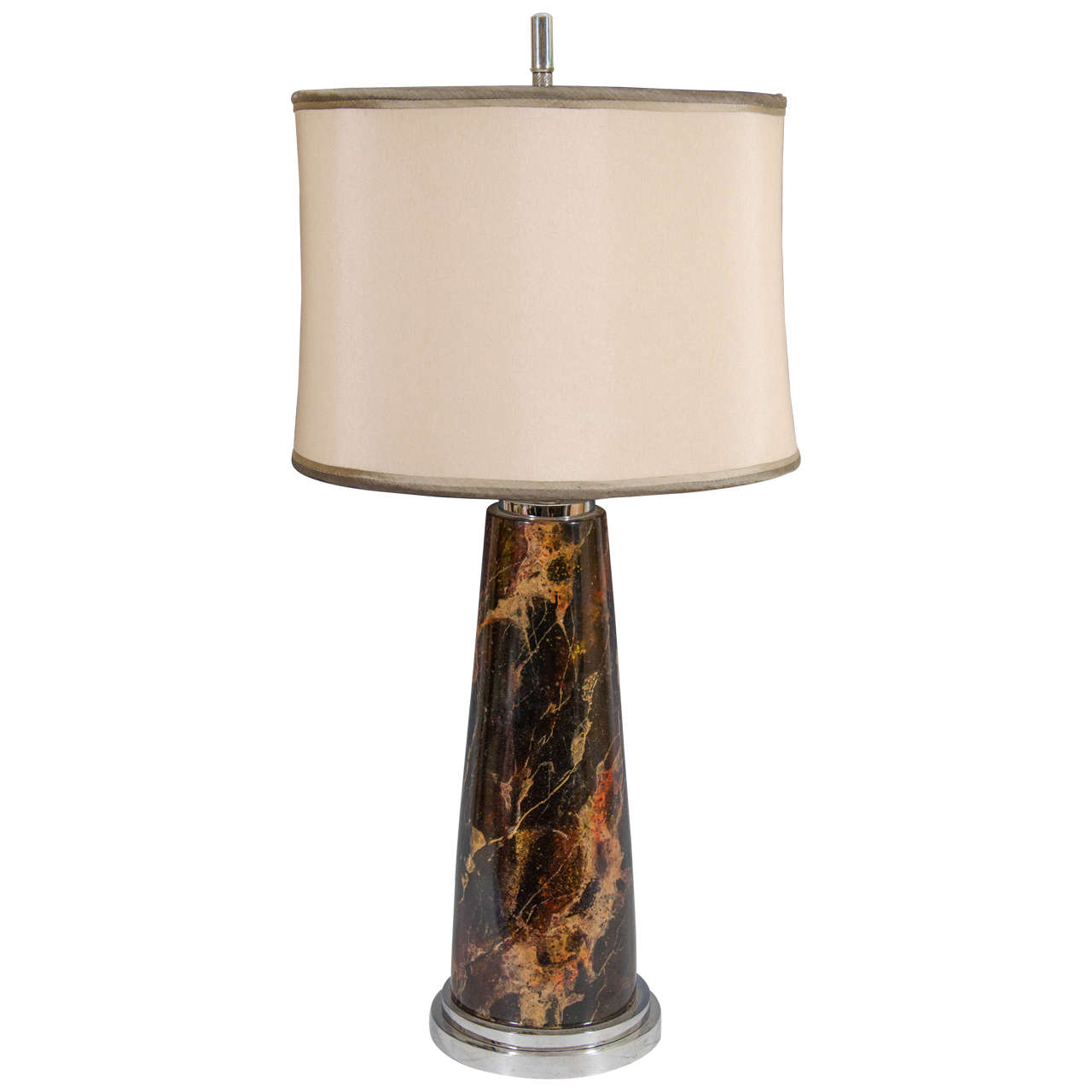 Faux Tortoise-Shell Table Lamp with Chrome Base