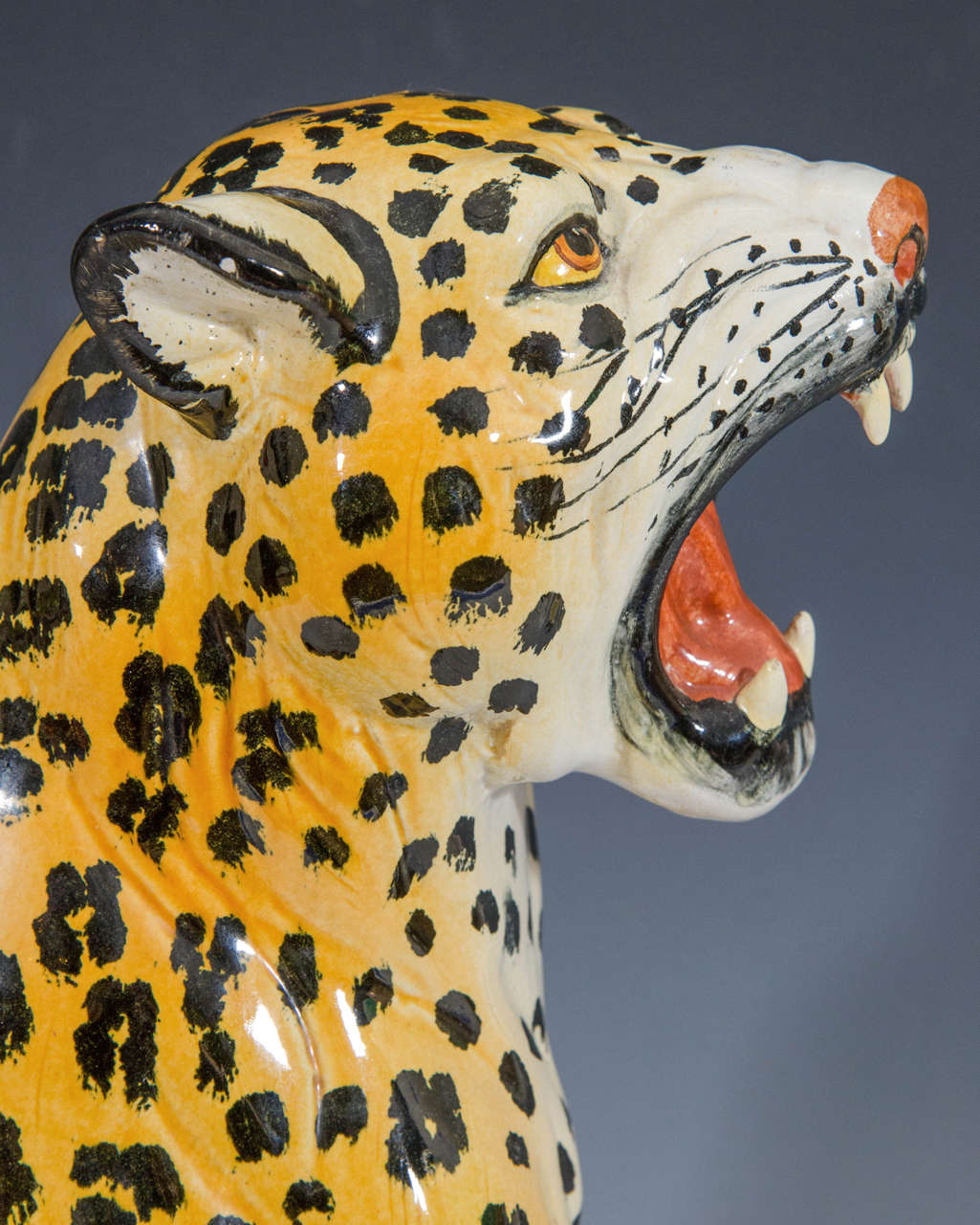 Midcentury Hand-Painted Italian Ceramic Leopard Sculpture 1
