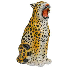 Vintage Midcentury Hand-Painted Italian Ceramic Leopard Sculpture