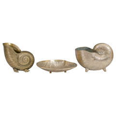 Vintage Mid-Century Collection of Three Decorative Brass Sea Shell Sculptures