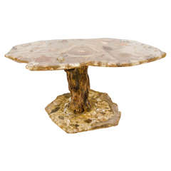 Mid-Century Organic Resin Table with Marine Life and Driftwood Base