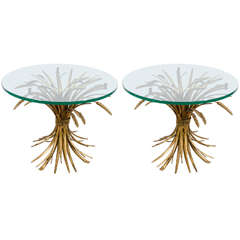Midcentury Pair of Gilt Wheat Form End or Side Tables