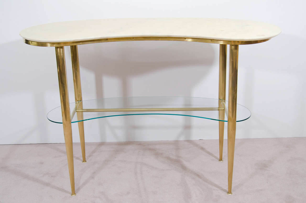 Midcentury Marble-Top Boomerang Shaped Italian Vanity