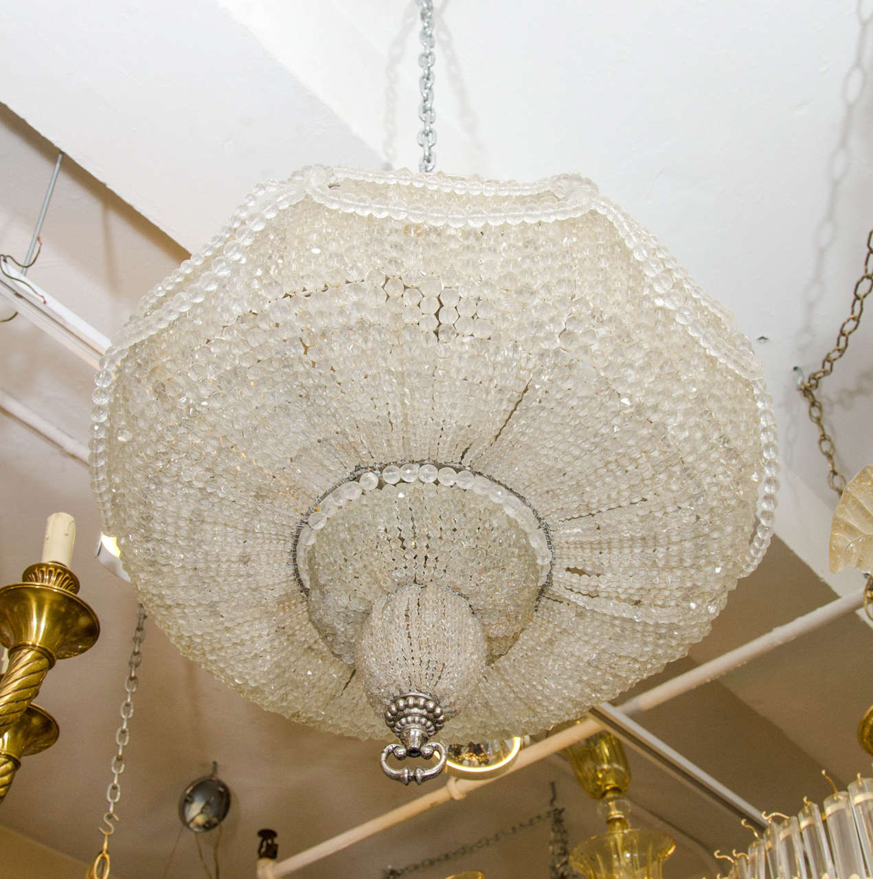 Hollywood Regency Style Large Beaded Basket Chandelier