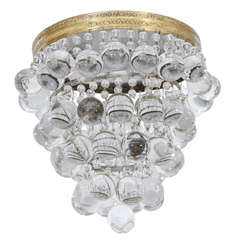 Midcentury French Crystal Ball Flush Mount Fixture