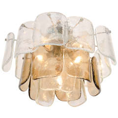 Midcentury Clear and Smoked Murano Glass Chandelier