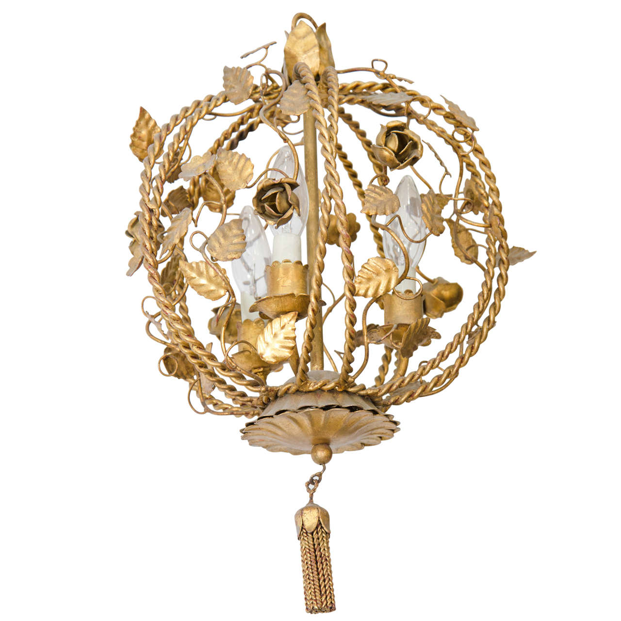 Vintage Brass Petite Flower and Leaf Motif Chandelier