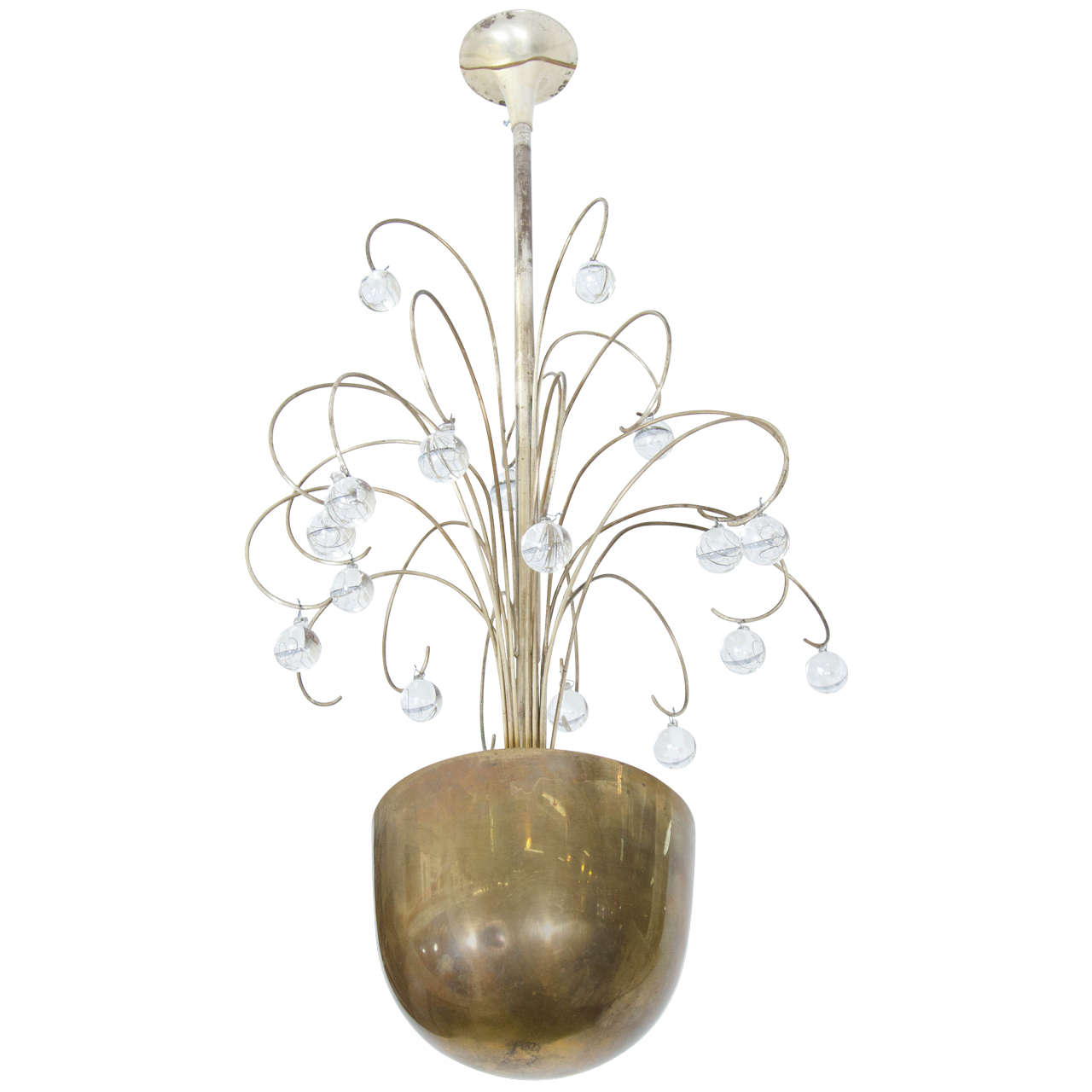 Three Hollywood Regency Bowl Form Chandeliers with Dramatic Waterfall Top For Sale