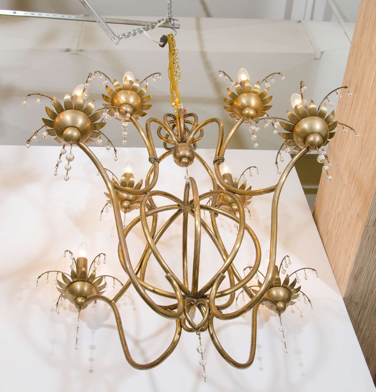 Vintage Eight-Light Chandelier with Palm Motif