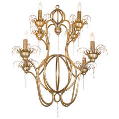 Vintage Eight-Light Chandelier with Palm Motif